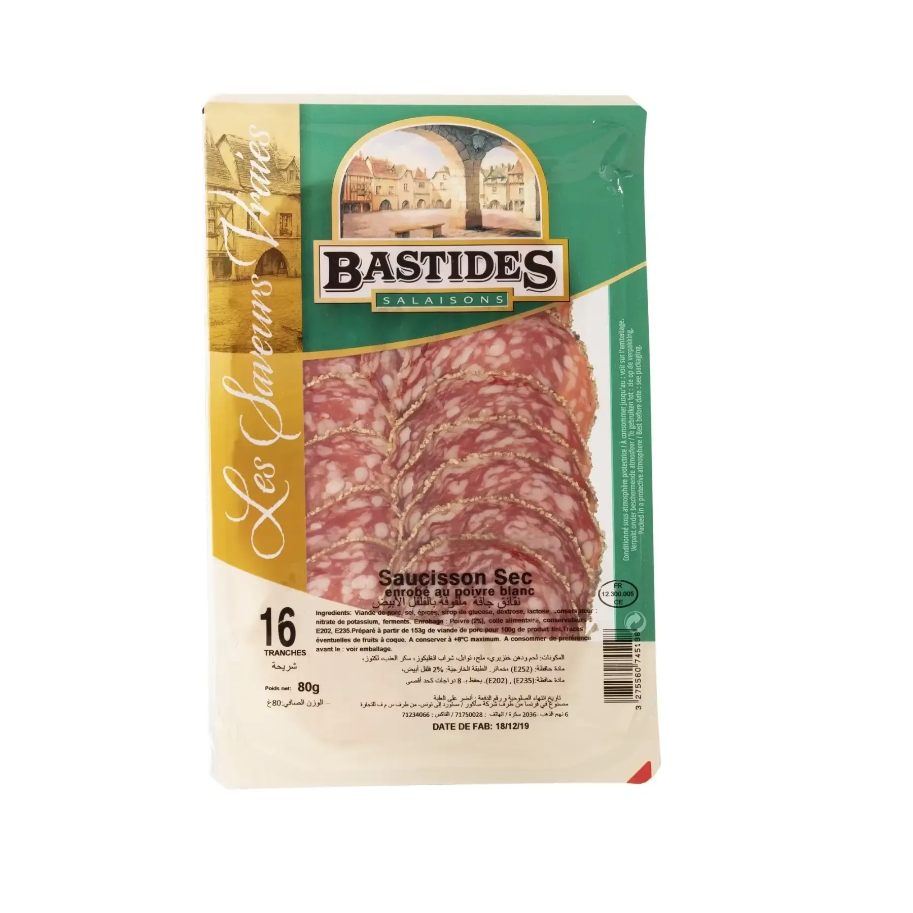 Saucisson sec de porc enrobé au poivre blanc