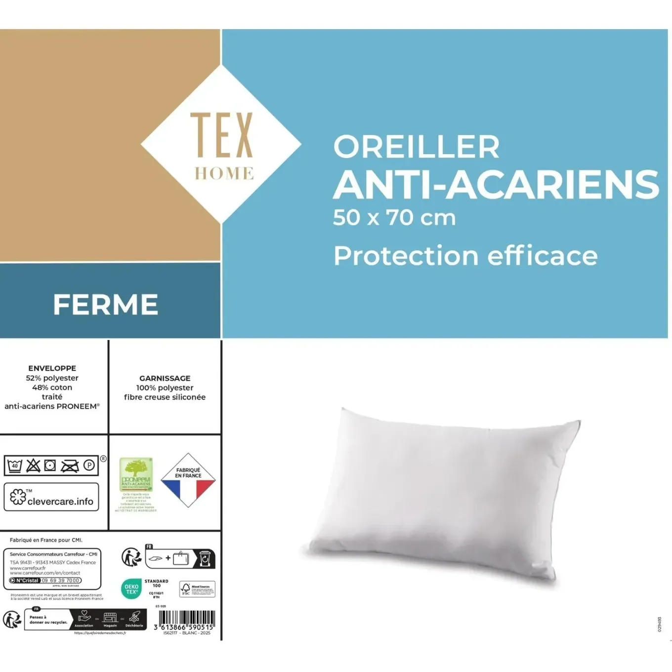 Oreiller Ferme Anti-acariens