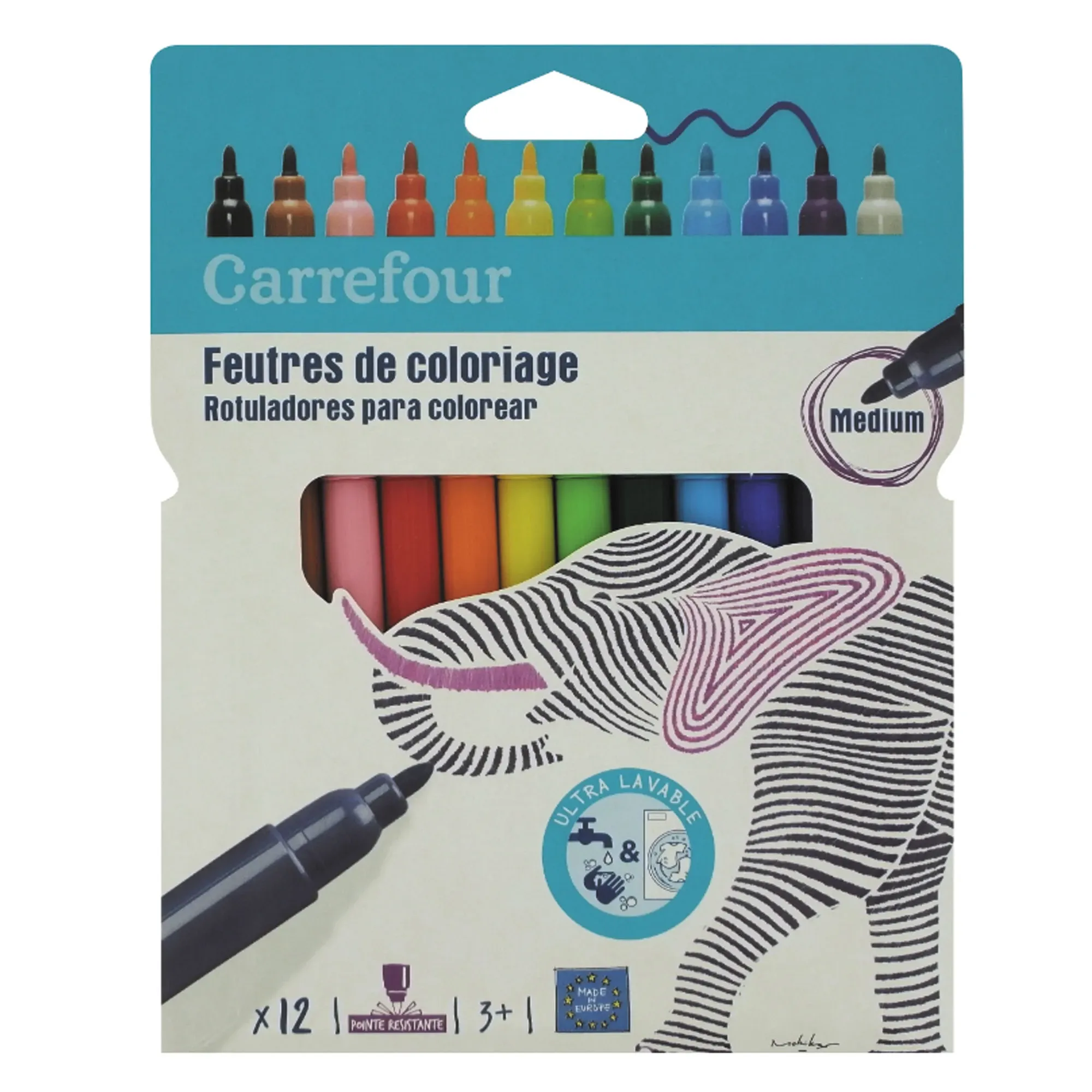 12 Feutres à dessin pointe moyenne