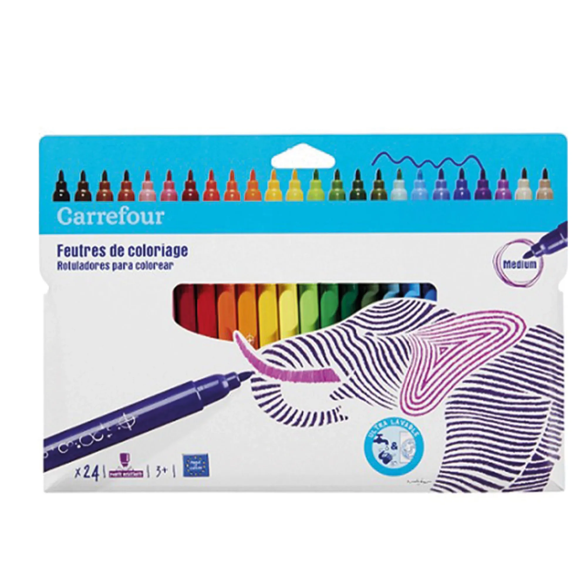 24 Feutres à dessin pointe moyenne