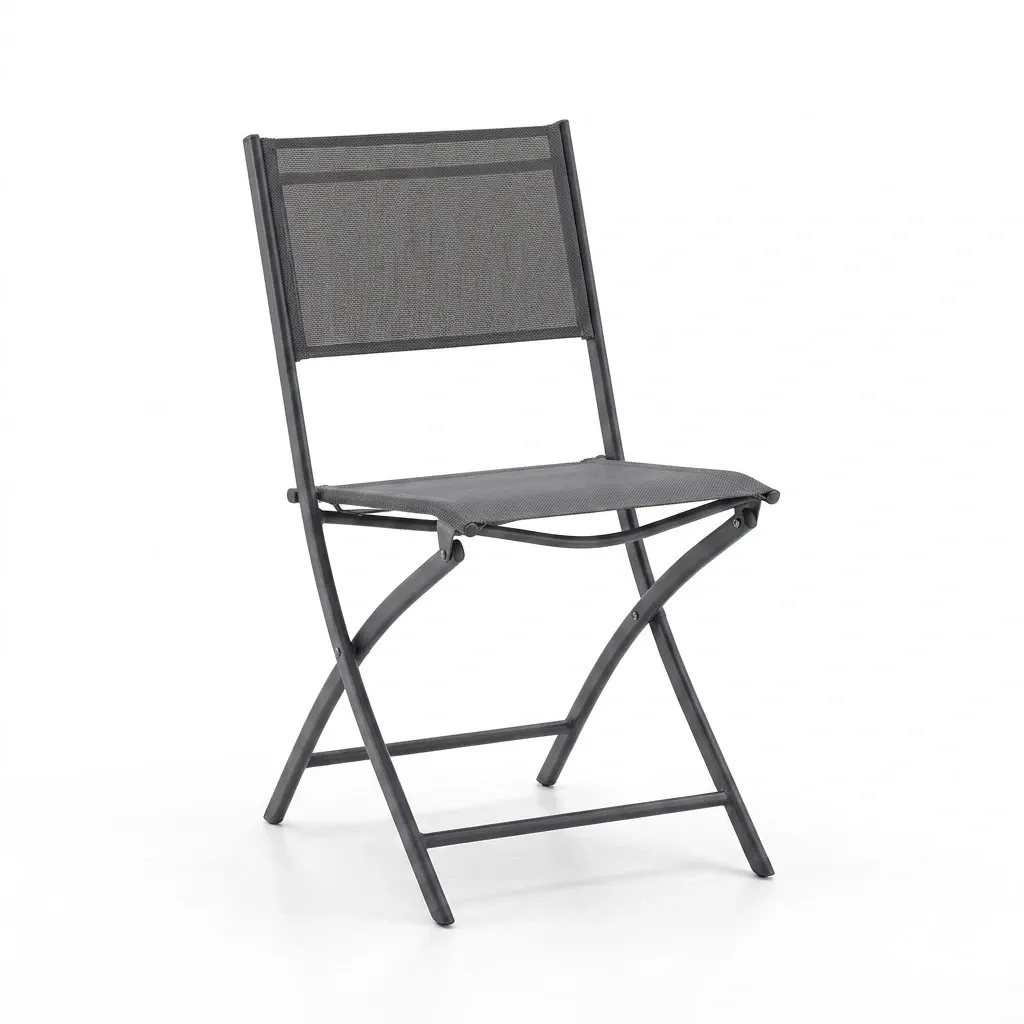 Chaise pliante en acier gris foncé bistrot