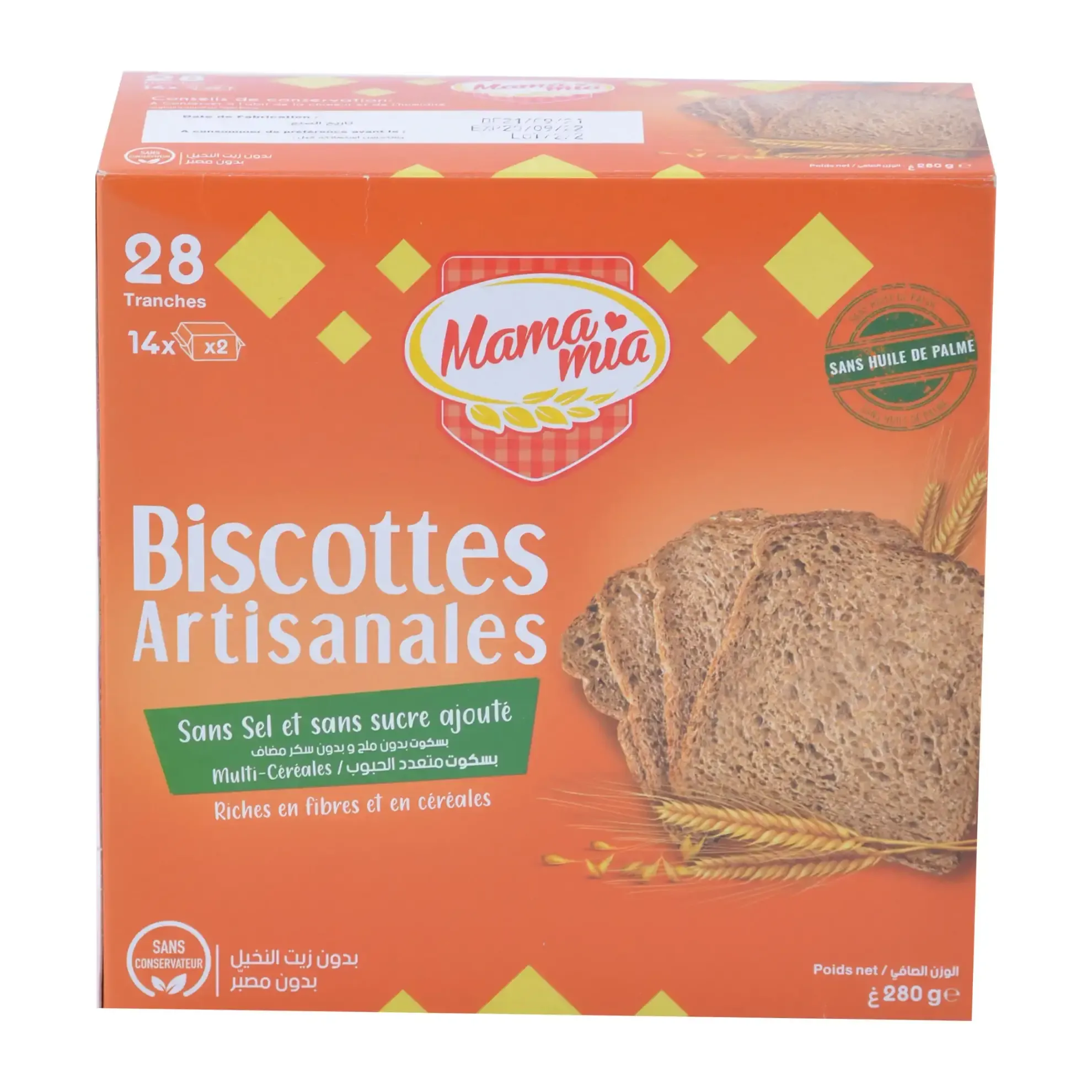 Biscottes multicéréales sans sel et sucre ajouté