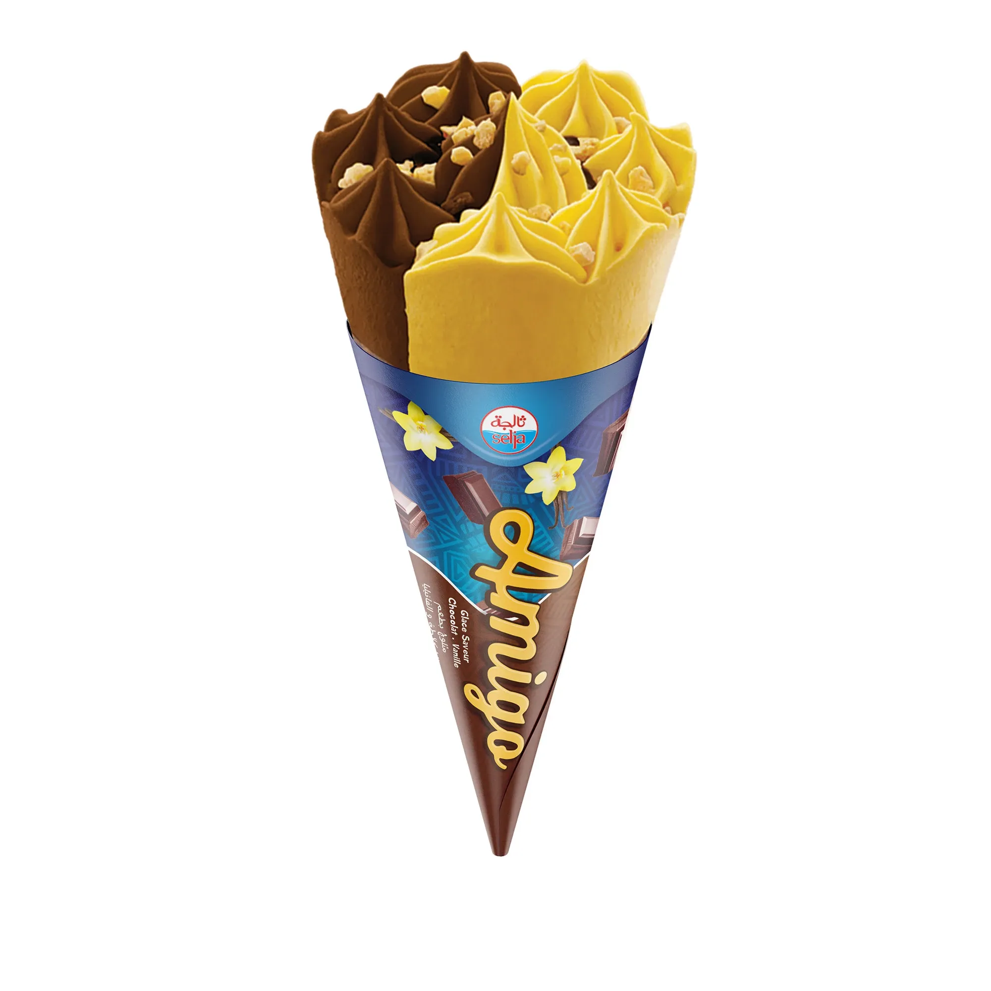 Glace cône chocolat vanille