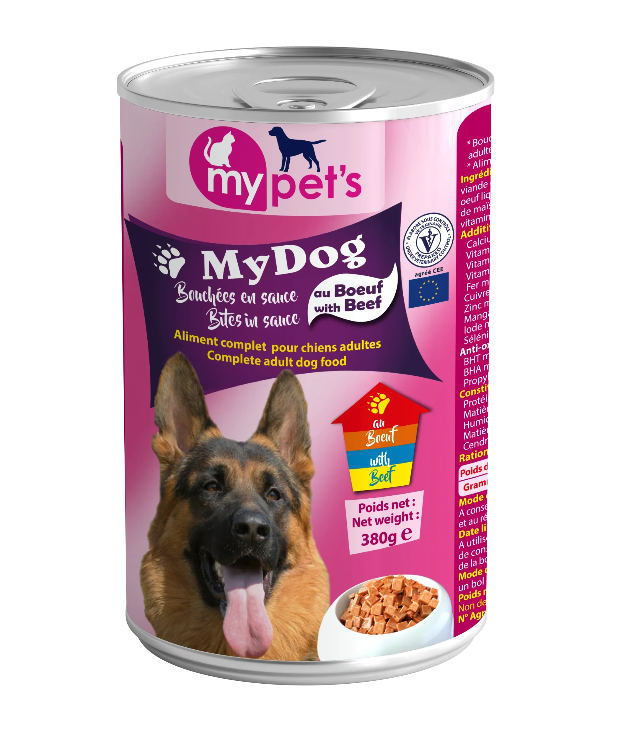 Aliment au bœuf pour chiens adultes