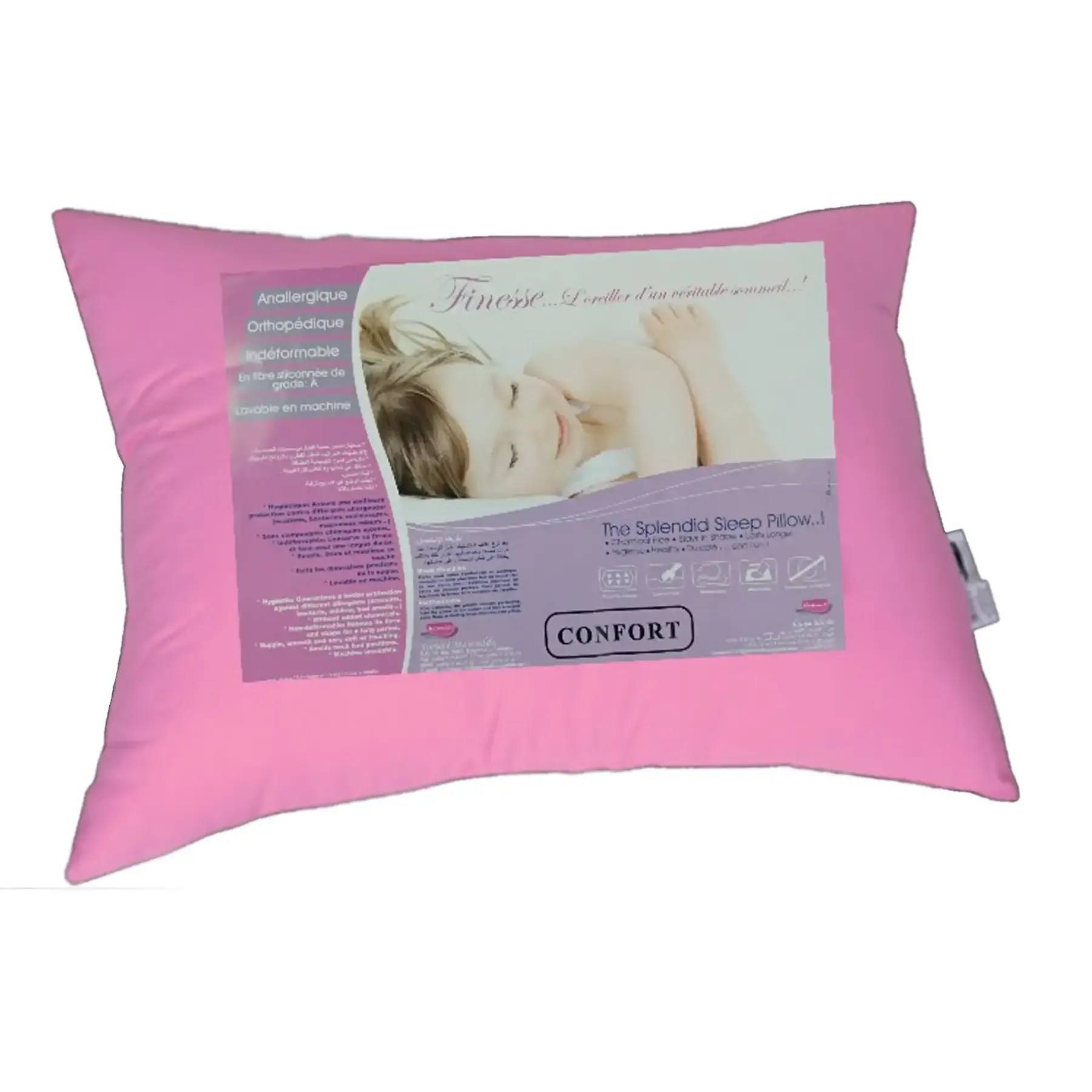 Oreiller confort luxe rose