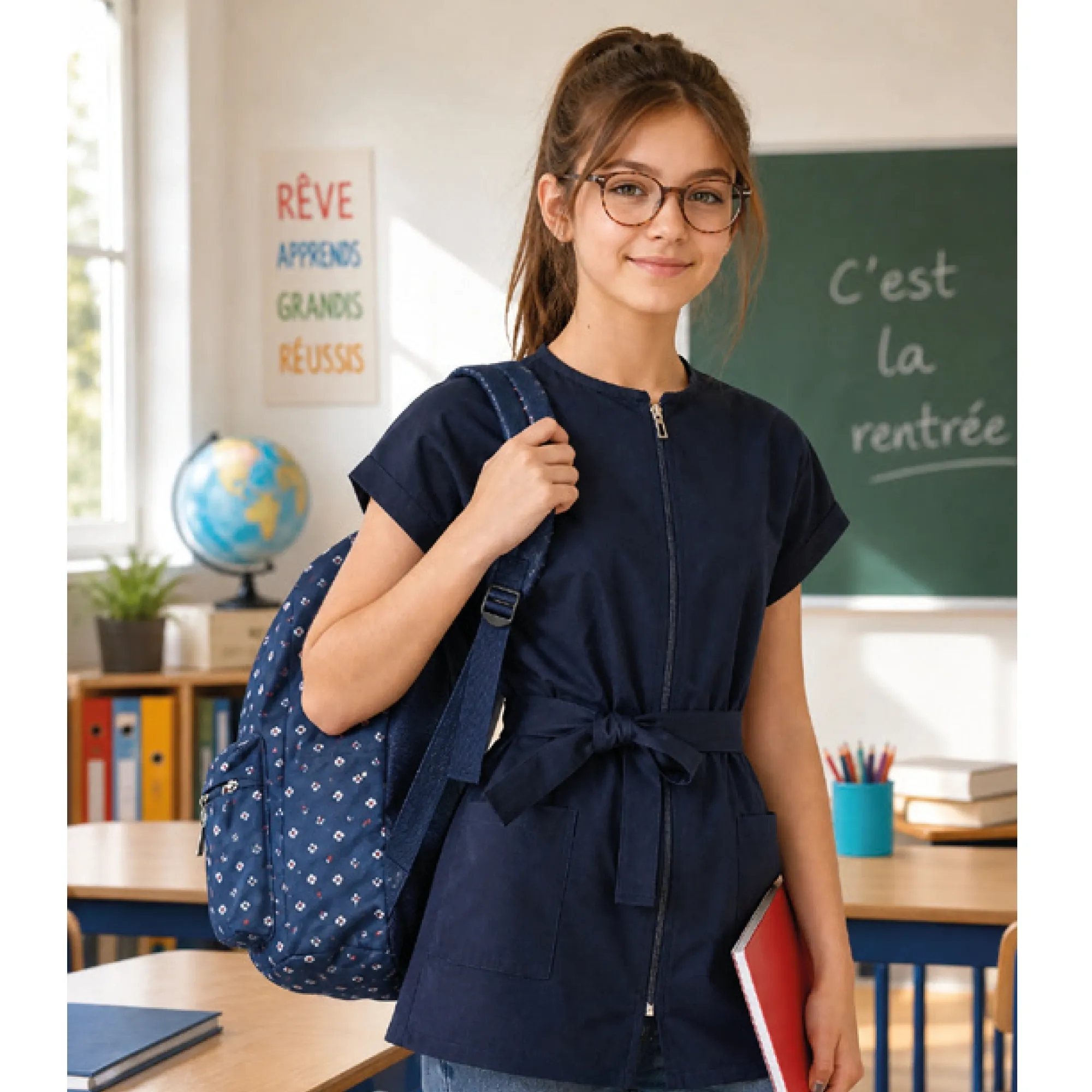 Tablier manches amovibles ceinture marine taille m