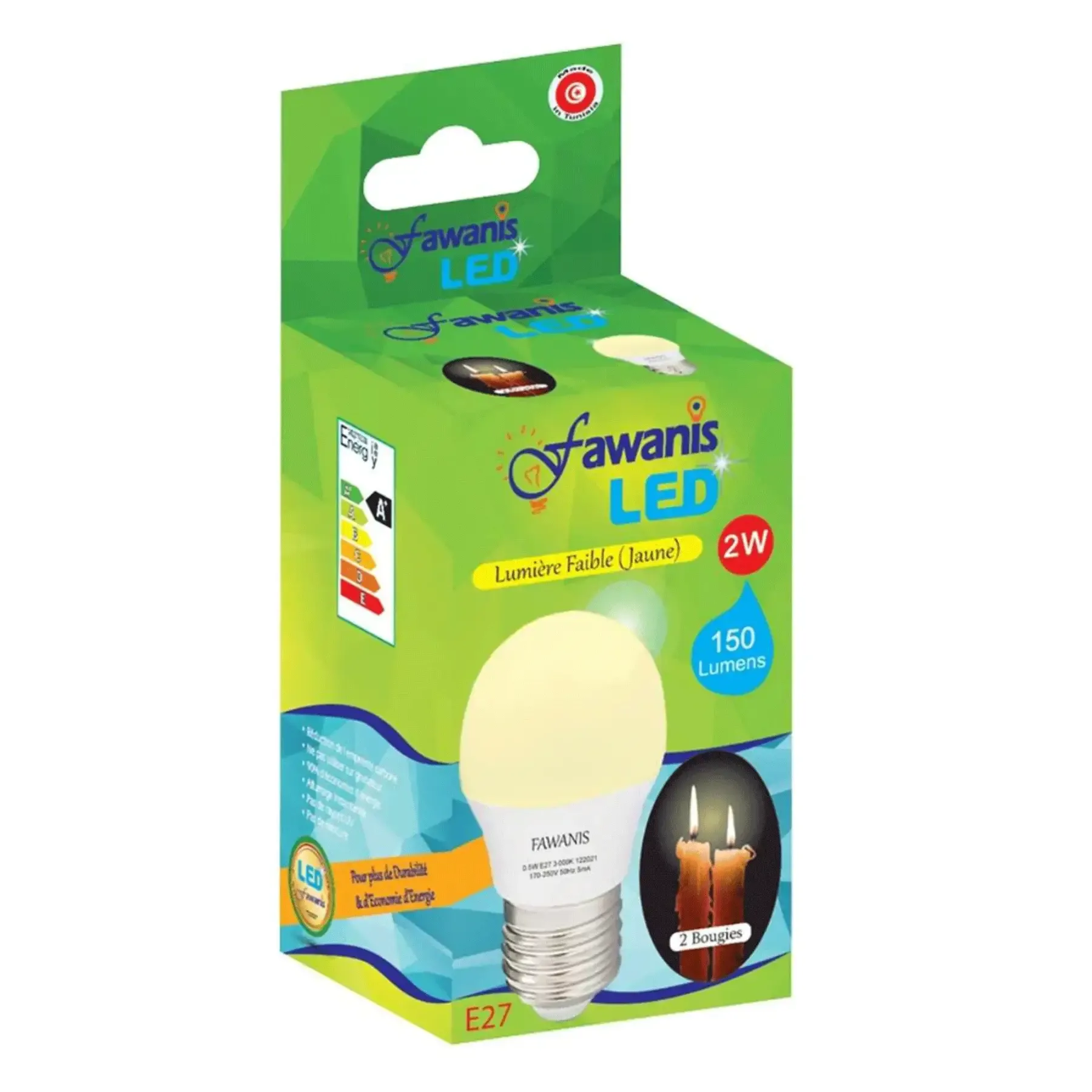 Lampe LED sphère E27/2W 3000K