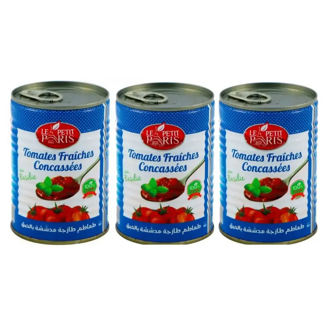 Lot de 3 boites de tomates concassées au basilic