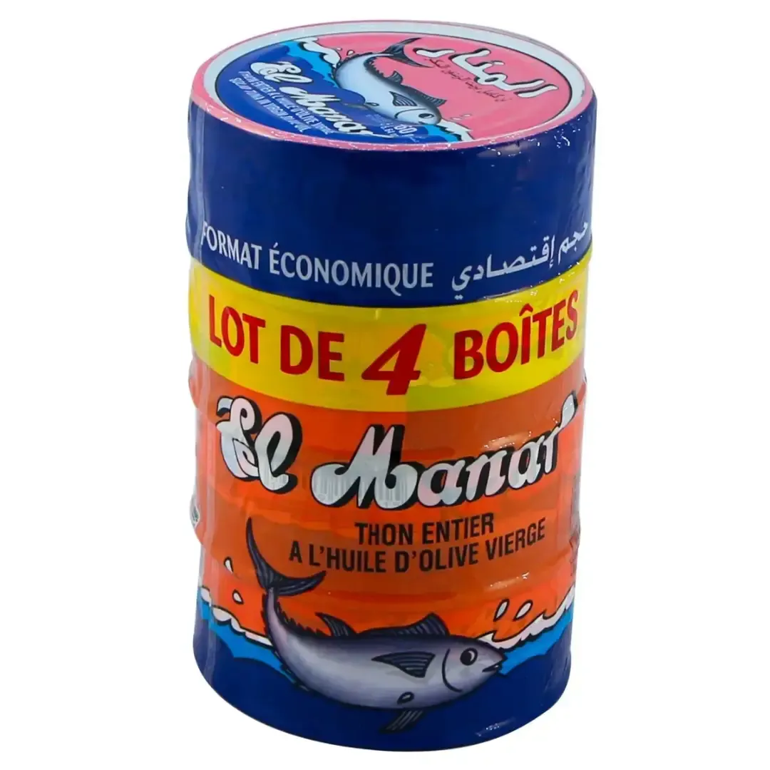 Lot de 4 boites de thon entier à l'huile d'olive vierge