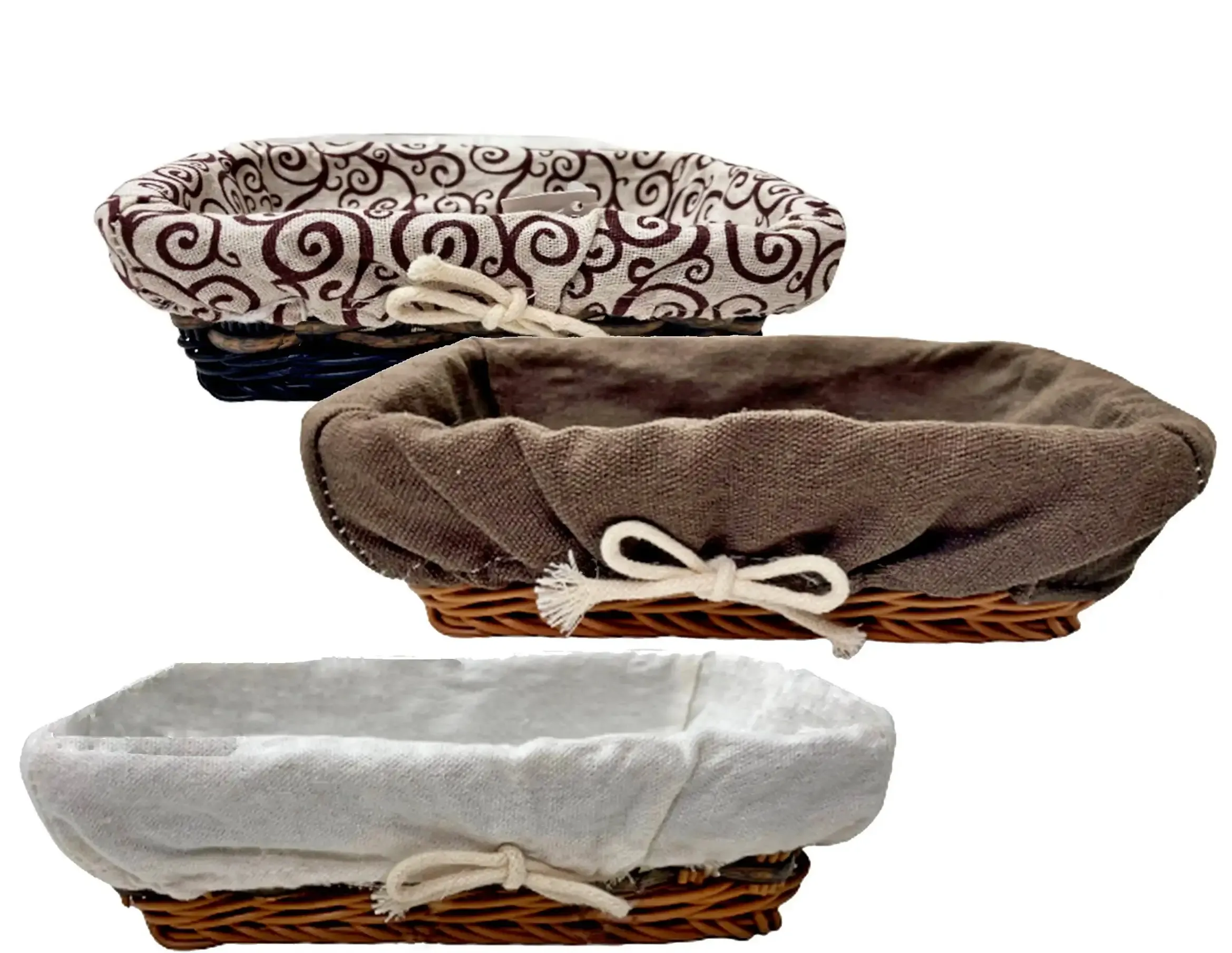 Corbeille à pain fil rotin + tissu 24 cm