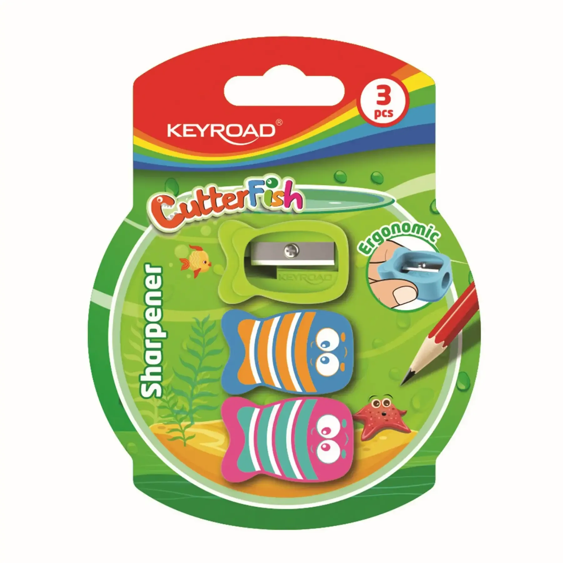 Ensemble de 3 taille crayons simples forme de poisson