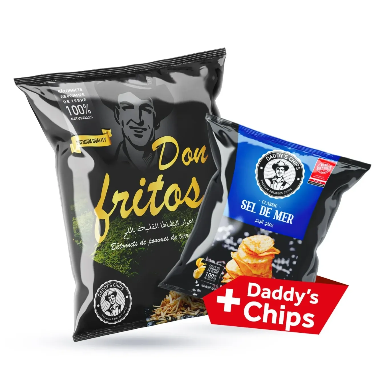 Lot de chips bâtonnets Don fritos + pomme de terre au sel Daddy's
