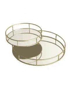 Set de 2 plateaux en métal doré et miroir carrés