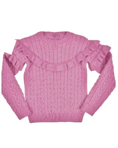 Pull avec volant pour fille rose et mauve